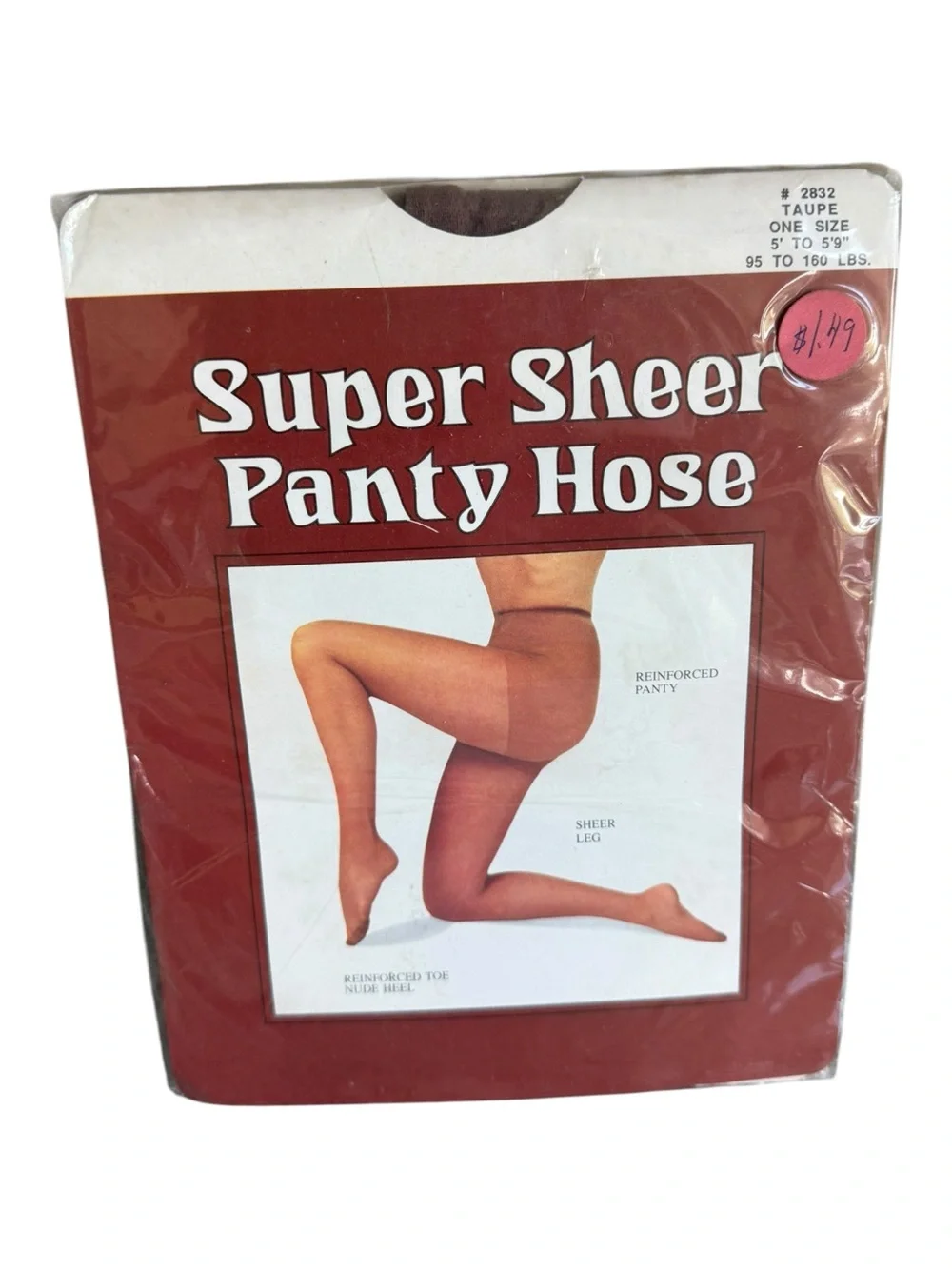 Vintage RHI Super Sheer Pantyhose 100% Nylon One Size Taupe Reinforced Toe